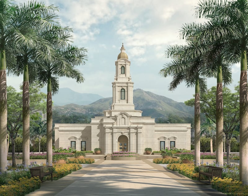 An exterior rendering of the Cali Colombia Temple.