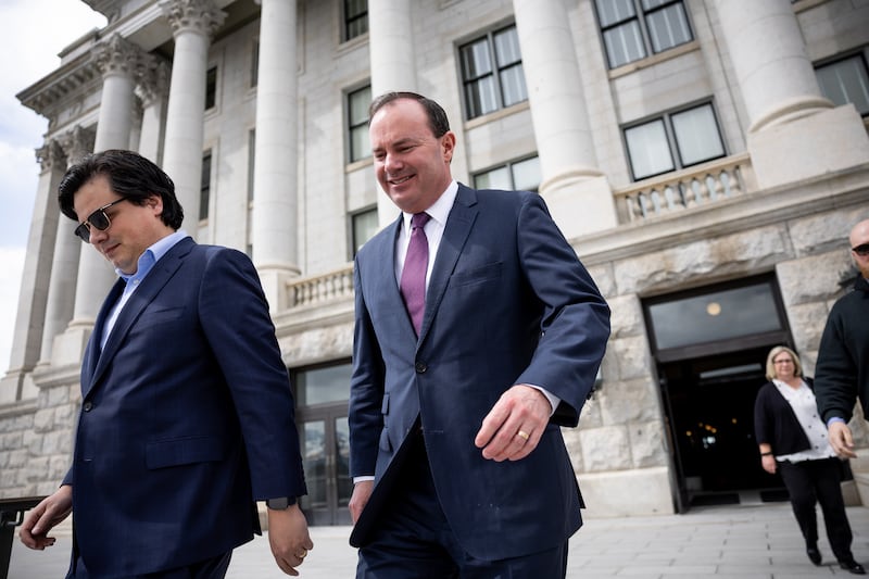 Sen. Mike Lee is pictured at the state Capitol in Salt Lake City on April 14, 2023.