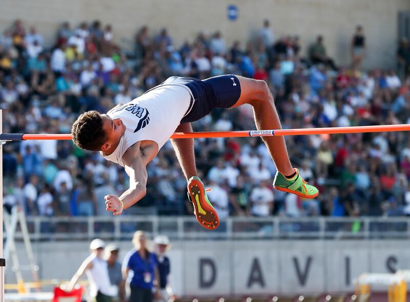 Westlake High School’s Elias Gerald cleared 7’0” at the 6A state high school track & field meet at Davis High School.