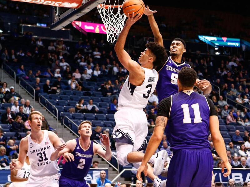 BYU's Elijah Bryant goes up for a shot as BYU plays Westminster in exhibition play on Nov. 1, 2017, at the Marriott Center in Provo.
