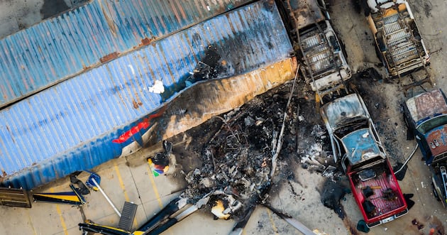 Photo: deseret.com An aerial view of the aftermath of a news helicopter that crashed in Chatsworth, a neighborhood in Los Angeles, Wednesday