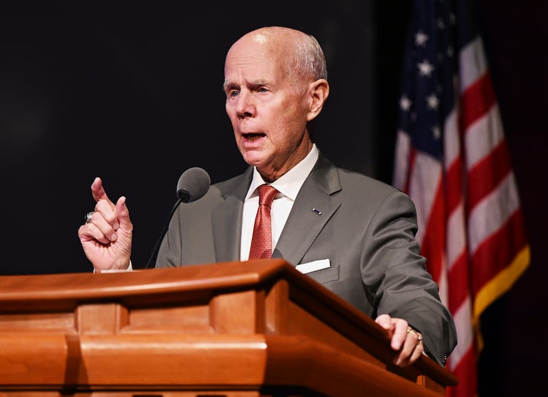 Elder Lance B. Wickman speaks at the Conference Center Theater in Salt Lake City on Tuesday, Oct. 3, 2023.