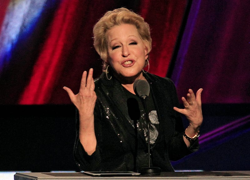 Bette Midler introduces the late Laura Nyro for induction into the Rock and Roll Hall of Fame in Cleveland in 2012.