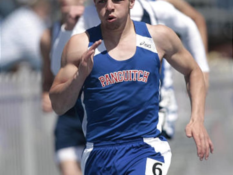 Panguitch's Taylor Bremner, shown here running in the 200 dash at last week's BYU Invitational, is one of the top javelin throwers in the state.