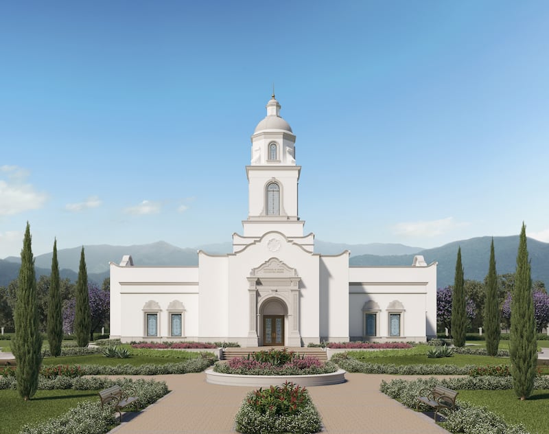 Exterior rendering of the Huehuetenango Guatemala Temple.