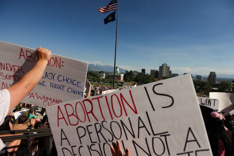 Hundreds protests at the Capitol in Salt Lake City after the Supreme Court overturned Roe v. Wade.