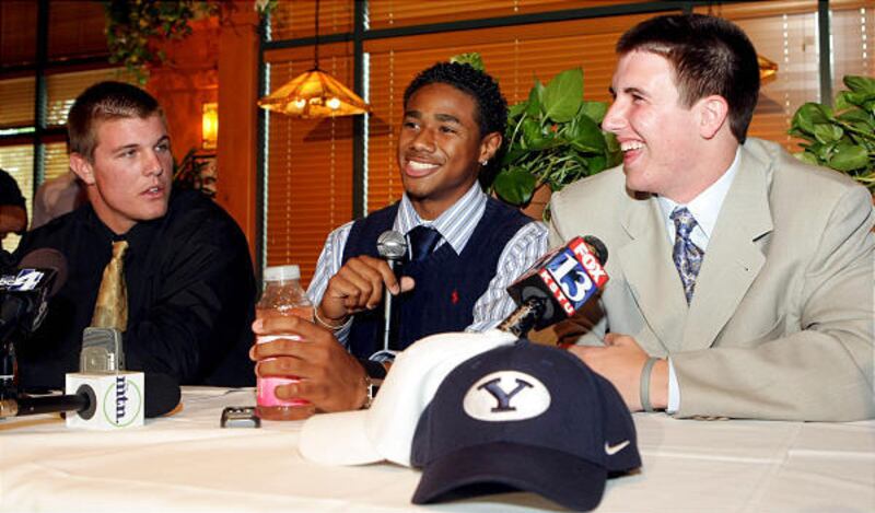 Prized prep football recruits Zac Stout, left, Ross Apo and Jake Heaps will sign letters to attend BYU next year.