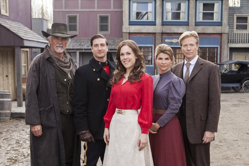 James Brolin, Daniel Lissing, Erin Krakow, Lori Loughlin, Jack Wagner during the first season of “When the Heart Calls.”