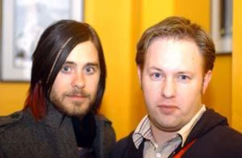 Jared Leto and Deseret Morning News writer Larry D. Curtis share a moment at the Sundance Film Festival.
