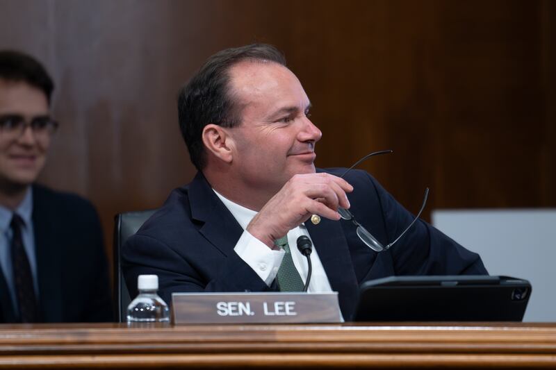 Sen. Mike Lee attends a hearing of the Senate Energy and Natural Resources Committee at the Capitol in Washington.