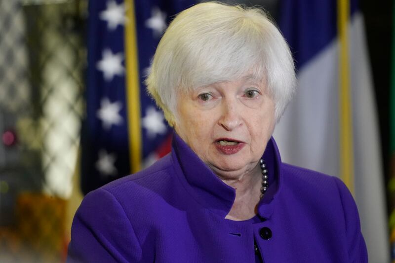 Secretary of the Treasury Janet Yellen speaks after touring the Bureau of Engraving and Printing’s (BEP) Western Currency Facility in Fort Worth, Texas, Thursday, Dec. 8, 2022.