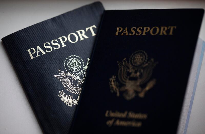 The cover of a U.S. passport is displayed in Tigard, Oregon.