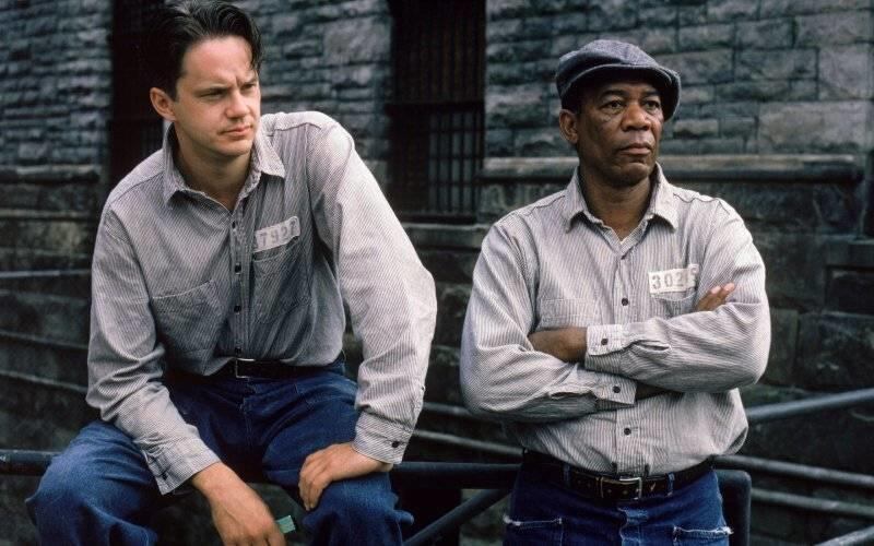 Tim Robbins, left, and Morgan Freeman star in “The Shawshank Redemption” (1994), released this week in a Blu-ray upgrade as part of three-film “Frank Darabont Collection.”