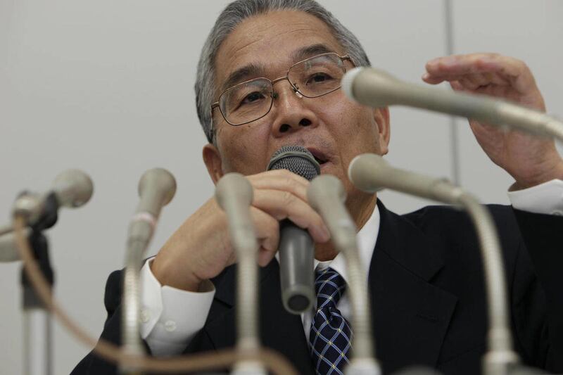 Japanese computer chipmaker Elpida Memory, Inc. President Yukio Sakamoto speaks during a press conference in Tokyo Monday, Feb. 27, 2012. Elpida filed for bankruptcy Monday after amassing debts from nose-diving prices, longtime competition from Samsung an