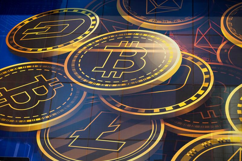 An advertisement of Bitcoin displayed on a building in Hong Kong.