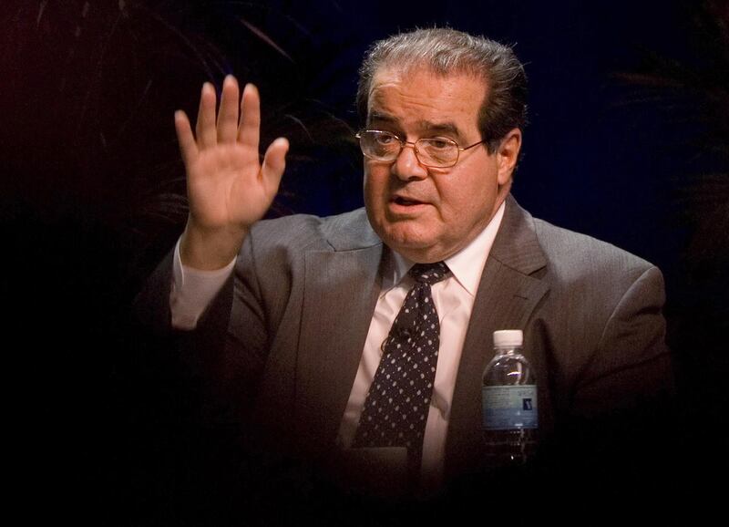FILE - In this Oct., 15, 2006 file photo, Supreme Court Associate Justice Antonin Scalia speaks at the ACLU Membership Conference in Washington. On Saturday, Feb. 13, 2016, the U.S. Marshals Service confirmed that Scalia has died at the age of 79.