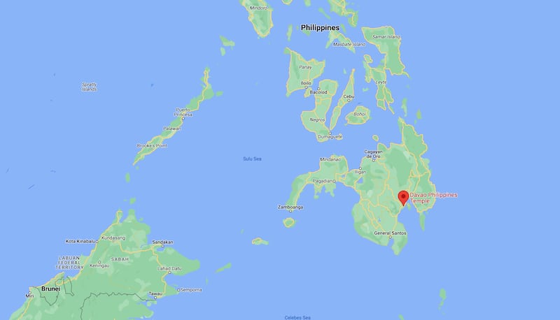 The Davao Philippines Temple site in relation to other parts of the Philippines.