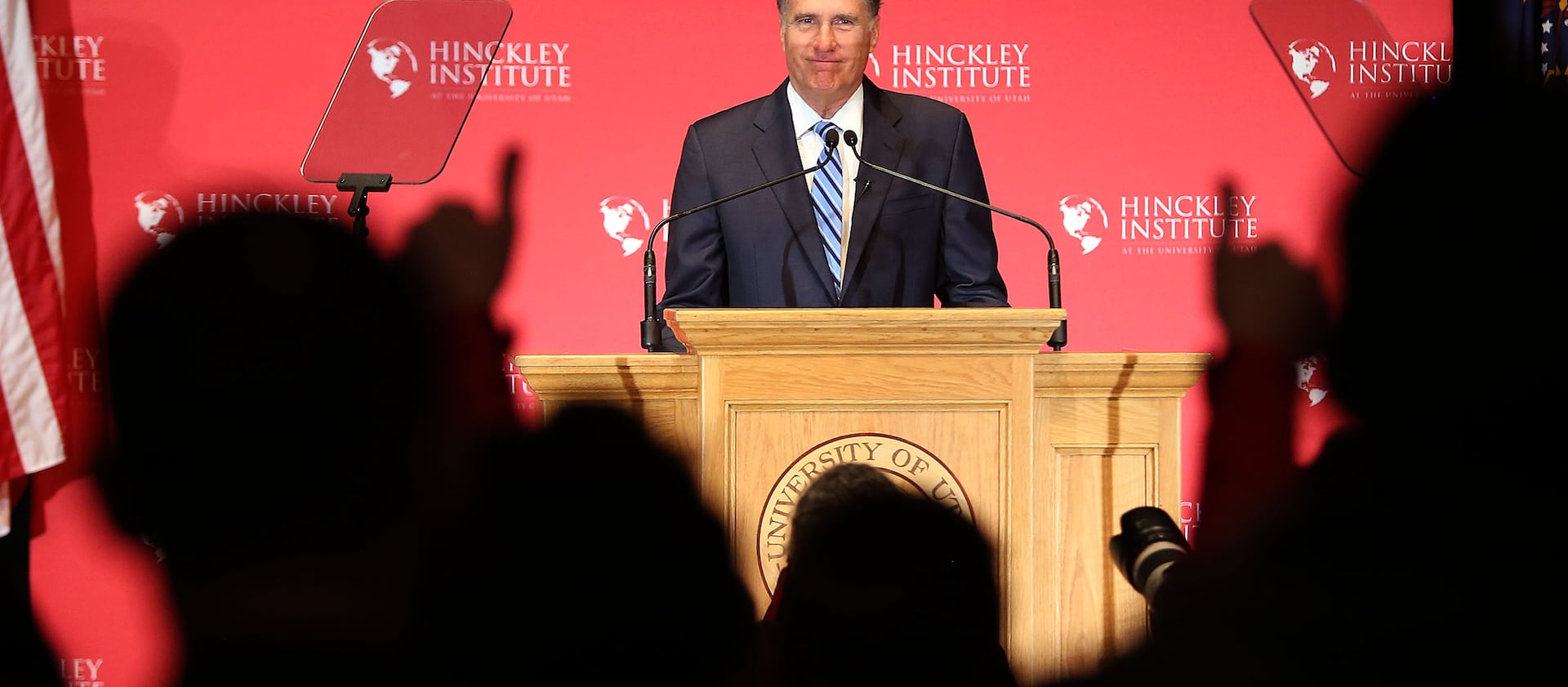 In this March 3, 2016 file photo, Mitt Romney addresses the Hinckley Institute of Politics regarding the 2016 presidential race at the University of Utah in Salt Lake City.