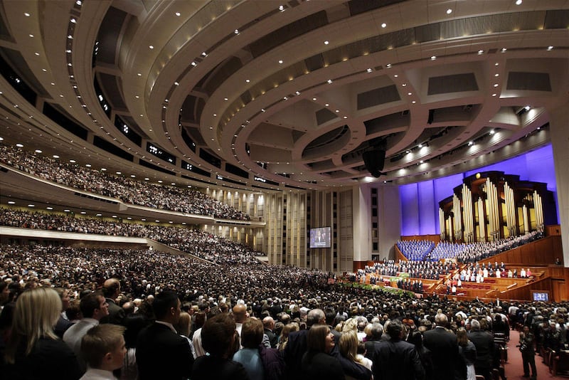Members assemble during general conference to hear church leaders. A BYU professor has created a database of all conference talks since 1851.