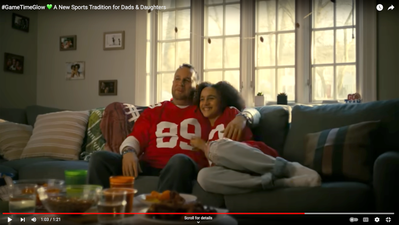 A Cetaphil commercial that aired during the 2024 Super Bowl features a father and daughter watching football together.