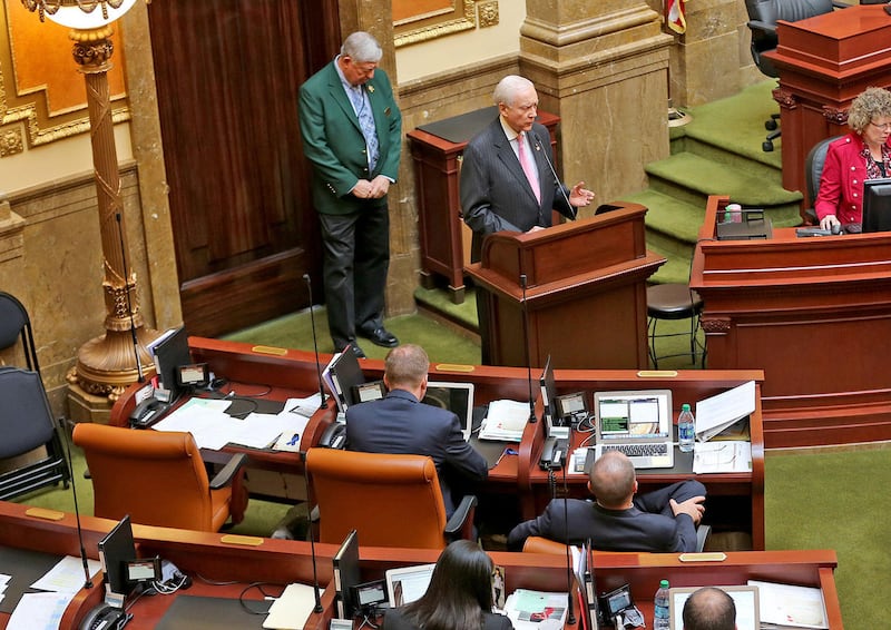FILE: Senator Orrin Hatch addresses members of the Utah Legislature, at the Utah State Capitol Tuesday, Feb. 16, 2016, in Salt Lake City.