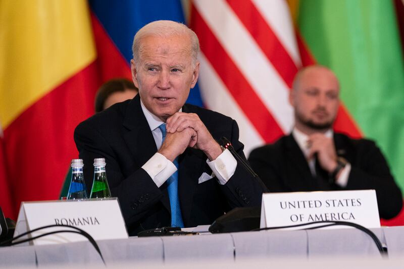 President Joe Biden speaks during a meeting with the leaders of the Bucharest Nine, countries that make up the eastern flank of NATO, on Feb. 22, 2023.