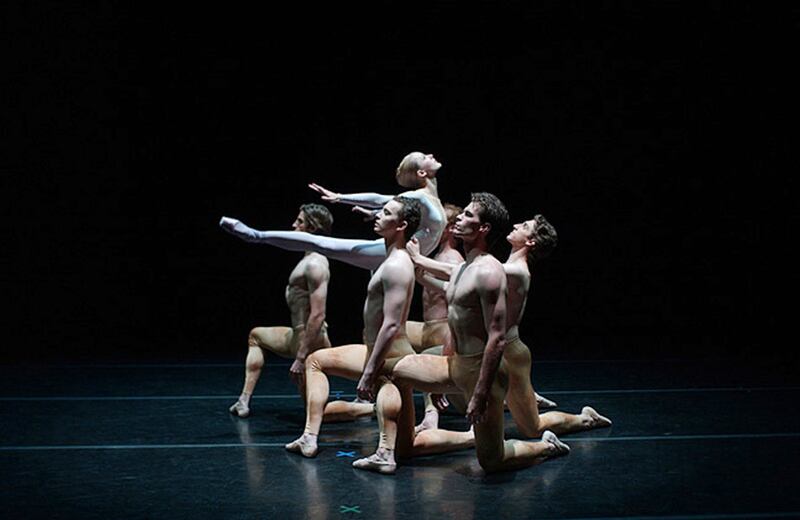 Ballet West principal dancer Kristin Hakala, facing right, with artists of Ballet West in Bruce Marks' "Lark Ascending" in 2004.