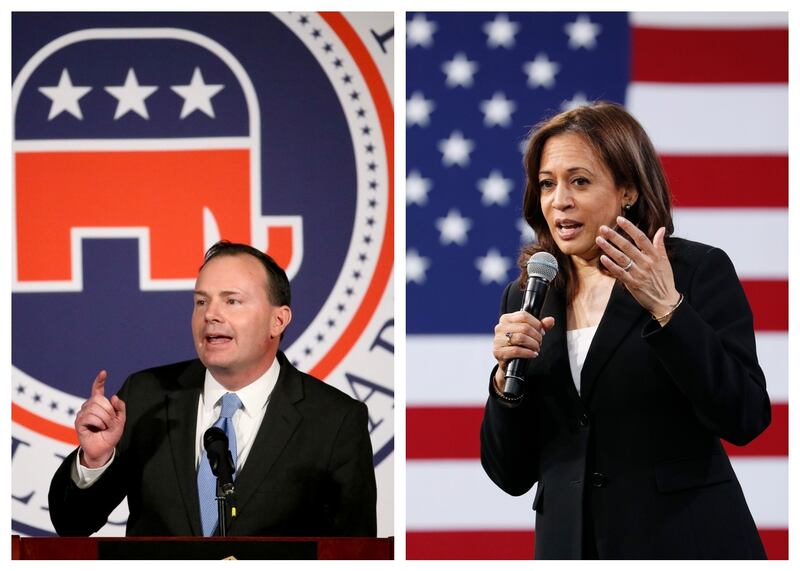 Sen. Mike Lee, R-Utah, (left) and Sen. Kamala Harris, D-Calif., (right) introduced the Fairness for High-Skilled Immigrants Act in February, an issue Lee has worked on since being elected to the Senate in 2010.