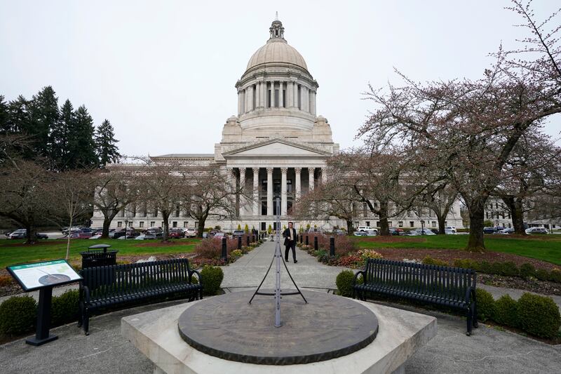 The sun dial stands in front of the Legislative Building on March 10, 2022, at the state Capitol in Olympia, Wash.