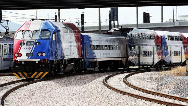 A southbound FrontRunner train leaves Salt Lake Central Station in Salt Lake City, Monday, Aug. 25, 2014. Utah Transit Authority FrontRunner trains now have at least two public restrooms per train. Most trains will have three public restrooms. Previously,