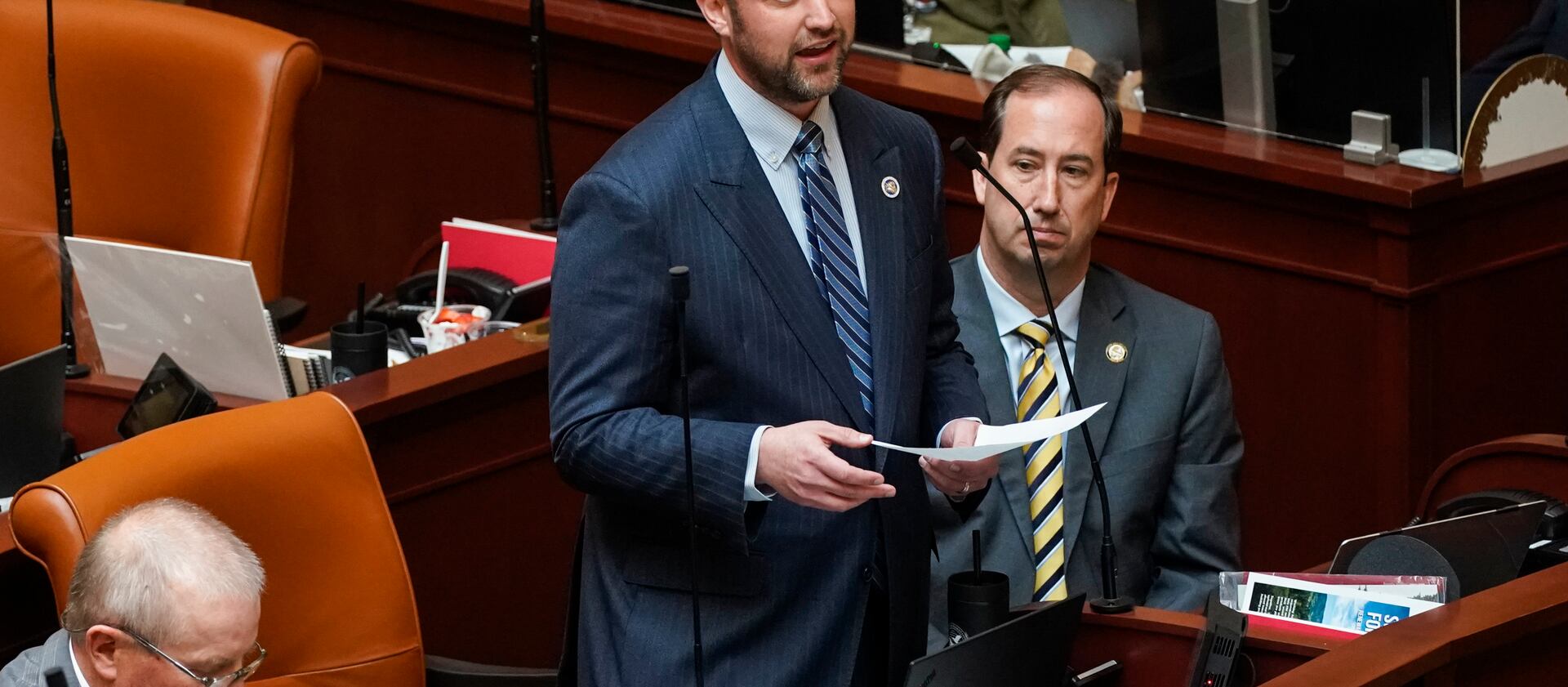Rep. Jordan Teuscher, R-South Jordan, speaks during the Utah legislative session at the Capitol in Salt Lake City.