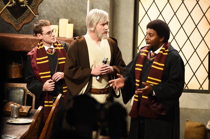"Studio C" comedians Matt Meese and Jason Gray act with "Saturday Night Live" comedian Kenan Thompson onstage during the taping of "Studio C Live from NYC" featuring Kenan Thompson at the Manhattan Center's Hammerstein Ballroom on Aug. 24, 2018, in New Yo