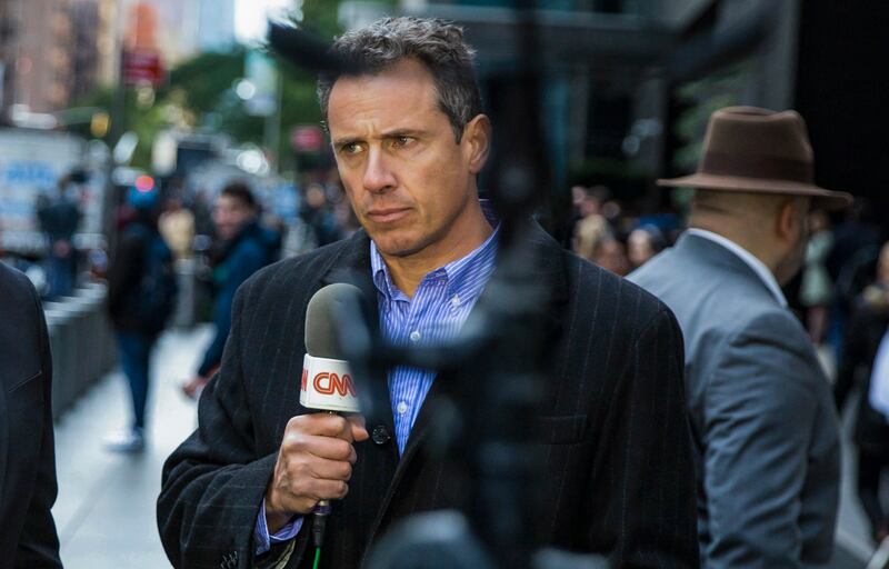 Chris Cuomo is pictured during on air report in front of the Time Warner Building in New York on Oct. 24, 2018.