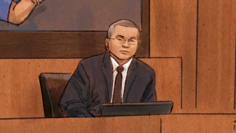 In this courtroom sketch, former Minneapolis Police Officer Tou Thao testifies during his trial.