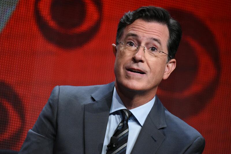 Stephen Colbert participates in "The Late Show with Stephen Colbert" segment of the CBS Summer TCA Tour in Beverly Hills, California. Colbert officially took over for the retired David Letterman as host of "The Late Show" on Tuesday, Aug. 8, 2015.