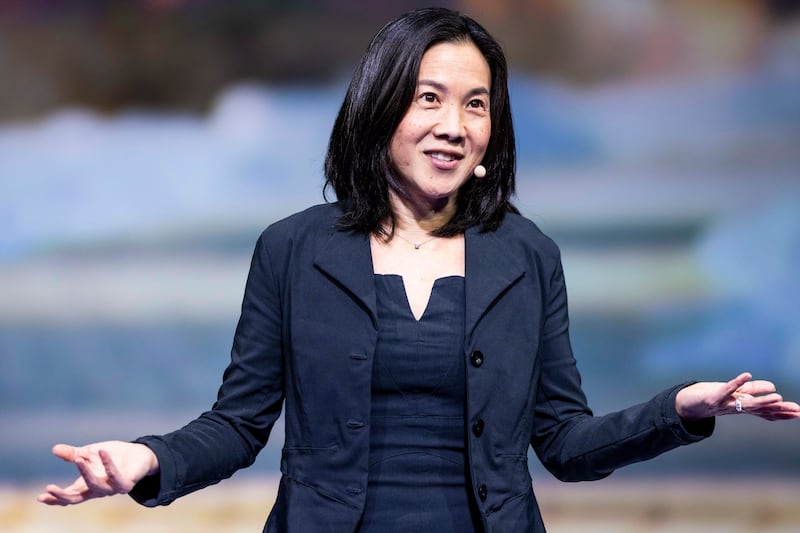 Angela Duckworth, author of the bestseller “Grit,” speaks at a BYU forum in the Marriott Center on Tuesday, Feb. 28, 2023.