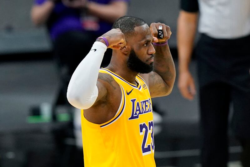 Los Angeles Lakers forward LeBron James (23) during the first half of an NBA basketball game against the San Antonio Spurs in San Antonio, Wednesday, Dec. 30, 2020. ‘Space Jam: A New Legacy’ is slated to premiere this summer