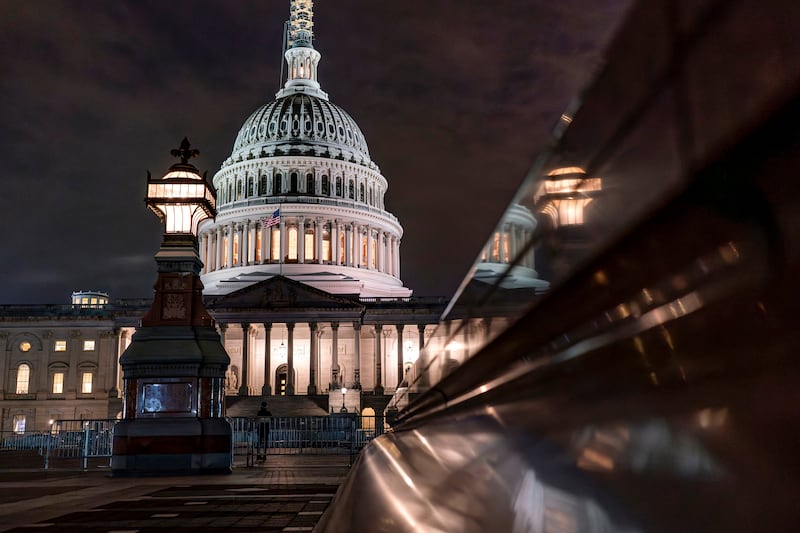 The Capitol is seen late Tuesday night, Sept. 26, 2023, in Washington.