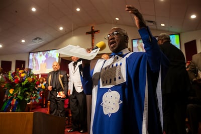 The Rev. France Davis speaks at Calvary Baptist Church in Salt Lake City on Sunday, April 28, 2019. After 45 years, the Rev. Davis will retire as pastor of Calvary Baptist Church at the end of the year.