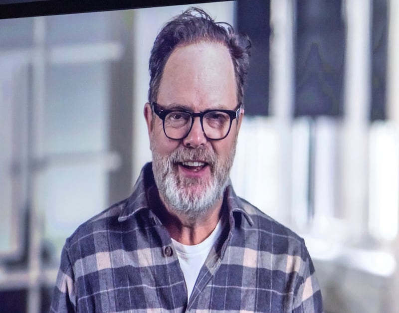 Rainn Wilson of the TV series "The Office" talks at a religious freedom in Washington, D.C., on Wednesday, Feb. 5, 2025.