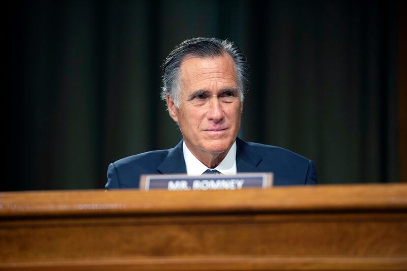Sen. Mitt Romney, R-Utah, listens during a Senate Foreign Relations committee hearing on the fiscal year 2023 budget in Washington.