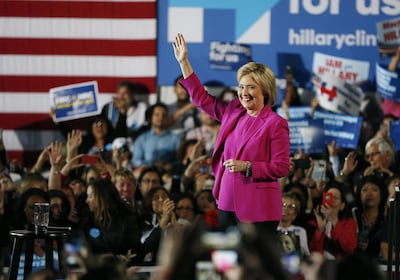 Democratic presidential candidate Hillary Clinton speaks at a rally Thursday, Feb. 18, 2016, in Las Vegas.