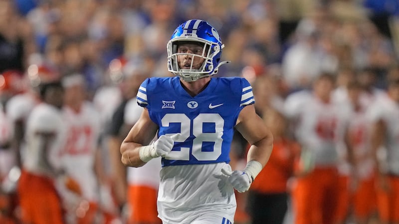 BYU safety Tanner Wall in action against Sam Houston State Saturday, Sept. 2, 2023, in Provo, Utah.