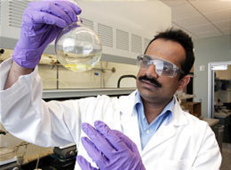 Scientist Satheesh Nair works in the Salt Lake NPS Pharmaceuticals laboratory in April 2005. The Salt Lake workforce will be cut from 120 to 76.
