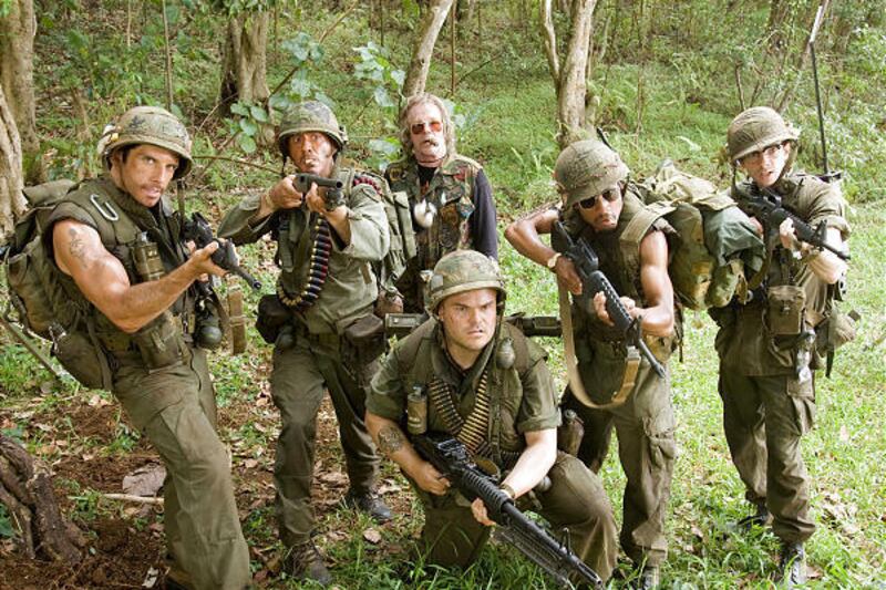 Ben Stiller, left, Robert Downey Jr., Nick Nolte, Jack Black, Brandon T. Jackson and Jay Baruchel star in "Tropic Thunder." The film is an action comedy about a group of actors shooting an epic Vietnam War movie in the Vietnamese jungle and winding up in