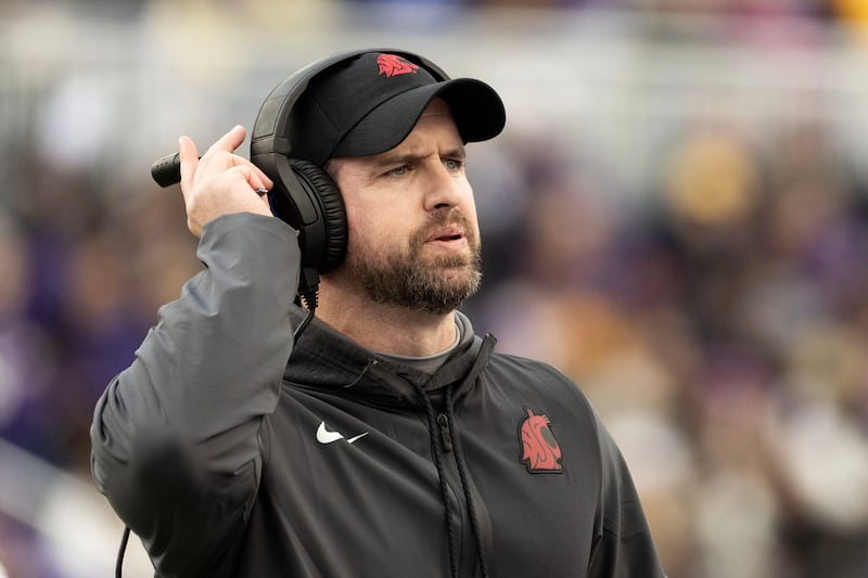 Washington State head coach Jimmy Rogers reacts to a play during game against James Madison, Nov. 22, 2025, in Harrisonburg, Va. Rogers is the head coach at Iowa State.
