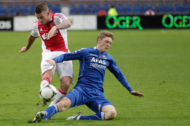 AZ Alkmaar and Ajax compete in a soccer match at ArenA stadium in Amsterdam, Netherlands, Jan. 19, 2012.