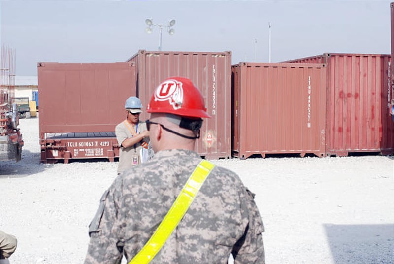Billy Priddis, once a Ute cheerleader, now with the 82nd Sustainment Brigade in Afghanistan, shows his colors.
