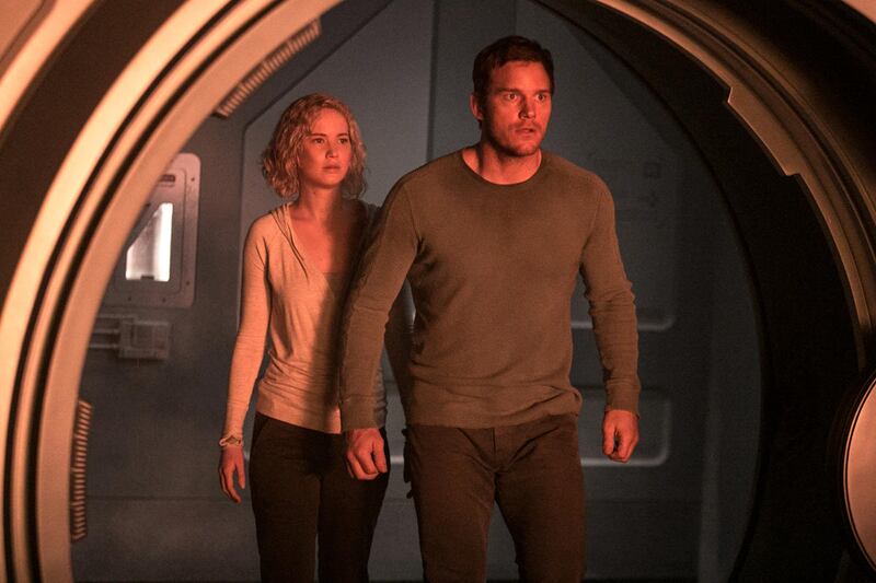 Jennifer Lawrence and Chris Pratt star in “Passengers.”