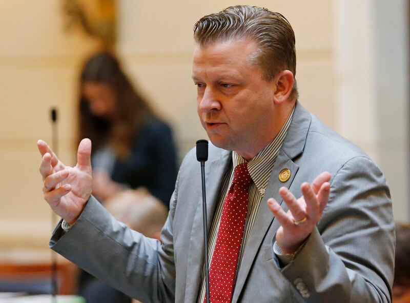 In this Wednesday, Jan. 31, 2018, photo, Sen. Todd Weiler, R-Woods Cross, speaks on the Senate floor at the Utah State Capitol, in Salt Lake City.